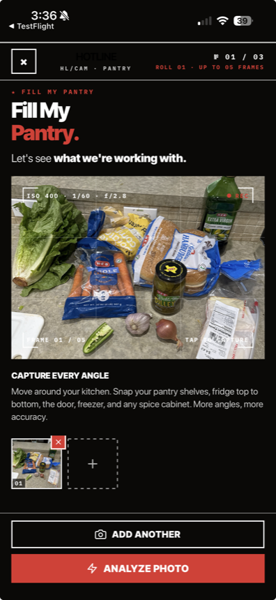 Hotline pantry capture screen
