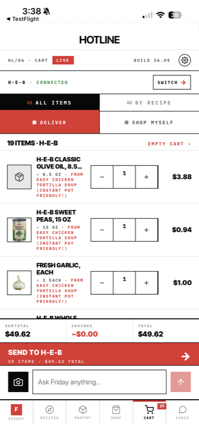 Hotline cart connected to H-E-B